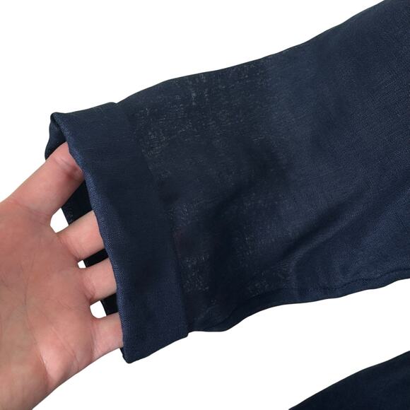 Soft Surroundings 100% Linen Navy Blue Long Sleeve Cowl Neck Wrap Dress Size PL - Picture 5 of 7